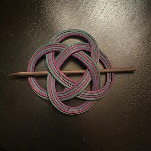 Handwoven Multicolor Celtic Knot Hair Stick Green Purple Pink